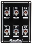 Switch Panel - Extreme - Dash Mount - 3-1/2 in x 3-3/8 in - 1 Momentary Toggle - 4 Toggles - 1 Crossover - Aluminum - Black - Kit