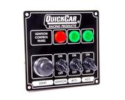 Switch Panel - Dash Mount - 4-5/8 x 4-3/8 in - 3 Toggle/1 Momentary Button - Warning Lights - Aluminum - Black - Kit