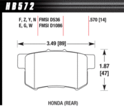 Brake Pad - Blue 9012 type (14 mm) - Rear - Honda - Acura