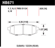 Brake Pad - DTC-60 type (16 mm) - Rear - Scion - Subaru