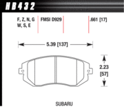 Brake Pad - DTC-60 type (17 mm) - Front - Saab - Subaru