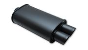 FLAT BLACK Oval Muffler with Dual Tips; Inlet ID: 2.50"(63.5mm) Tip OD:3.00"(76.2mm) Center to Center: 3.25" (82.6mm)