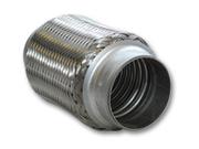 Standard Flex Coupling Without Inner Liner, 3" I.D. x 6" Long

Material: Bellow and Braid: 304 Stainless Steel; End Cap: 409 Stainless Steel
Warranty: One Year Limited Warranty
Flex Dimensions
----------------

Inlet Diameter - 3" I.D.
Outlet Diameter - 3" I.D.
Flex Length - 6"


- Vibrant flexible couplings are engineered to isolate vibration generated by your vehicle's engine, thereby relieving stress on the exhaust system. 

- Flex couplings reduce premature cracking of manifolds and downpipes and help extend the life of other components.