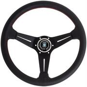 Nardi Deep Corn Steering Wheel - Perforated Leather with Black Spokes & Red Stitching - 350mm