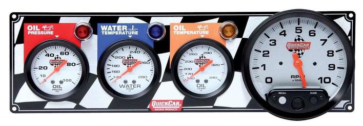 Gauge Panel Assembly - Oil Pressure/Oil Temp/Tachometer/Water Temp - Silver Face - Warning Light - Kit