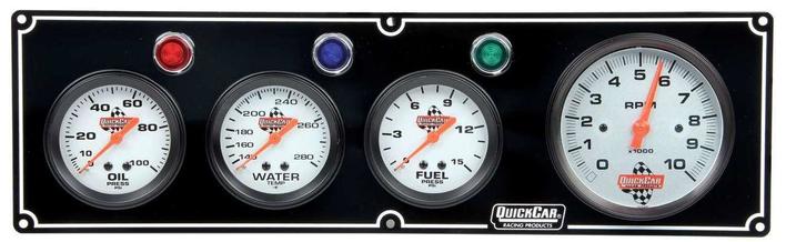 Gauge Panel Assembly - Fuel Pressure/Oil Pressure/Tachometer/Water Temp - Silver Face - Warning Light - Kit