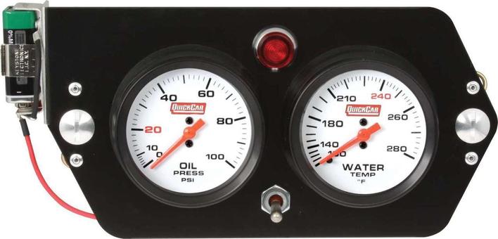 Gauge Panel Assembly - Sprint Panel - Oil Pressure/Water Temp - White Face - 9-Volt Battery - Aluminum Panel - Kit
