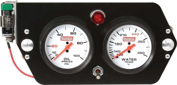 Gauge Panel Assembly - Sprint Panel - Oil Pressure/Water Temp - Magneto Switch - White Face - 9-Volt Battery - Aluminum Panel - Kit