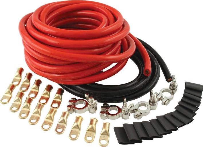 Battery Cable Kit - Drag Race - Dual Battery - 2 Gauge - 25 ft Red/8 ft Black - Top Mount Battery Terminals - Terminals/Heat Shrink Included - Kit