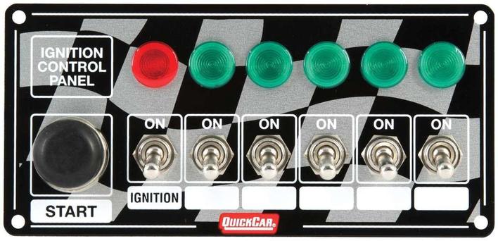 Switch Panel - Dash Mount - 6-7/8 in x 3-1/4 in - 6 Toggles/1 Momentary Push Button - Warning Light - Aluminum - Each