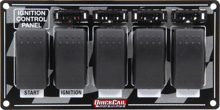 Switch Panel - Dash Mount - 7 in x 3.5 in - 4 Rockers/1 Momentary Rocker - Fused- Aluminum - Each