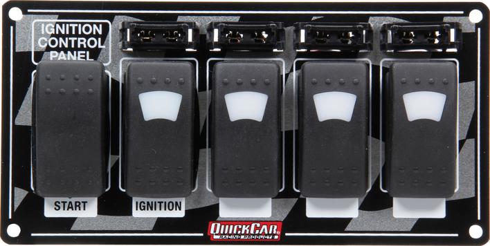Switch Panel - Dash Mount - 7 in x 3.5 in - 4 Lighted Rockers/1 Momentary Rocker - Fused- Aluminum - Each