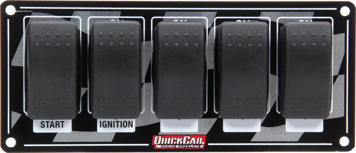 Switch Panel - Dash Mount - 7 in x 3 in - 4 Rockers/1 Momentary Rocker - Aluminum - Each