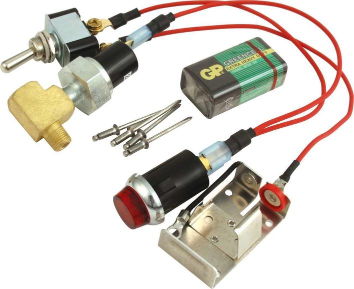 Warning Light - Oil Pressure - 20 psi - 1/8 in NPT Male Thread - Battery/Fitting/Light/Sender Switch//Wiring - Red - Sprint Car - Kit