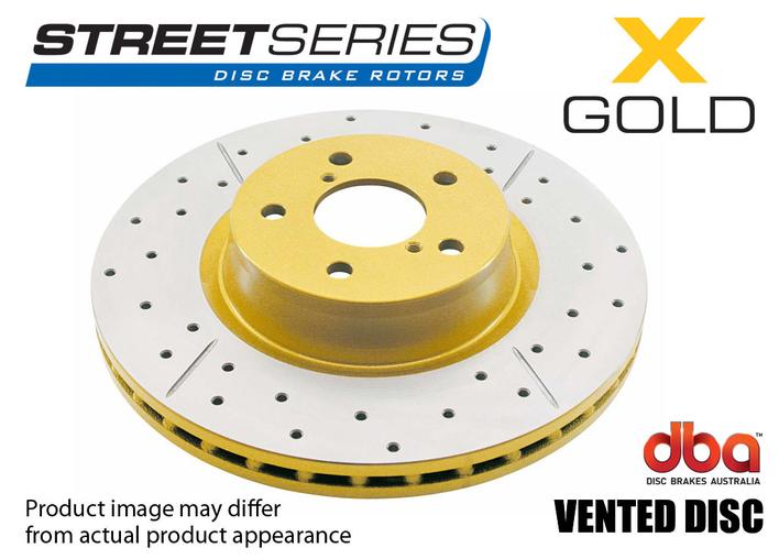 DBA STREET SERIES BRAKE ROTOR X-GOLD CROSS-DRILLED & SLOTTED - FRONT