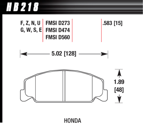 Brake Pad - Blue 9012 type (15 mm) - Front - Honda