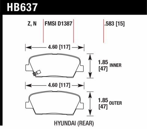 Brake Pad - HP Plus type - Rear - Hyundai - Kia