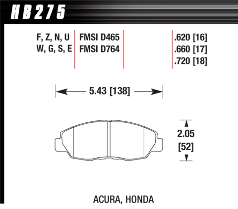 Brake Pad - HT-10 type (16 mm) - fRONT - Honda - Acura