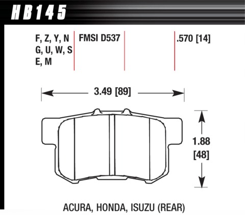 Brake Pad - Black type (14 mm) - Rear - Acura - Honda - Suzuki