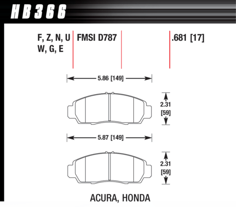 Brake Pad - Perf. Ceramic type - Front - Honda - Acura