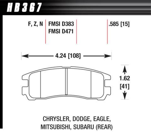 Brake Pad - HP Plus type - Rear - Chrysler – Dodge - Eagle – Mitsubishi – Subaru