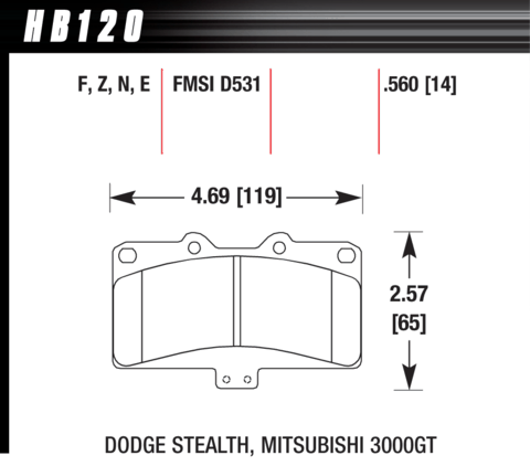 Brake Pad - Blue 9012 type (14 mm) - Front - Dodge - Mitsubishi