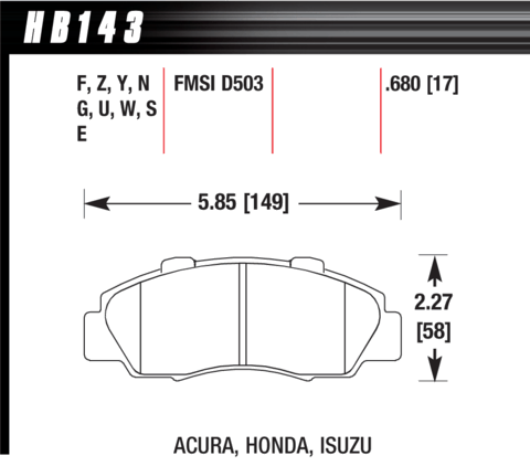 Brake Pad - DTC-70 type (17 mm) - Front - Honda - Acura - Isuzu