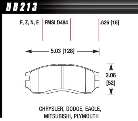 Brake Pad - Blue 9012 type (16 mm) - Front - Chrysler - Dodge - Eagle - Mitsubishi - Plymouth