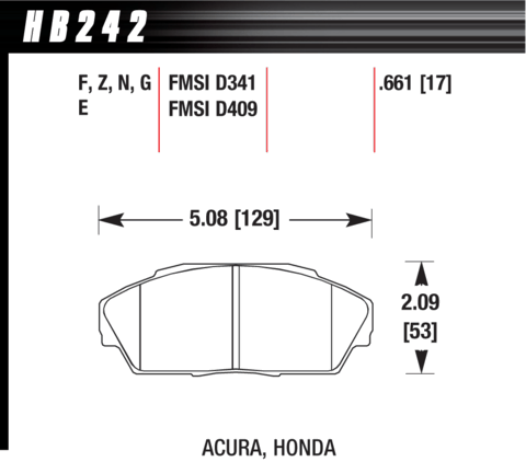 Brake Pad - DTC-60 type (17 mm) - Front - Acura - Honda