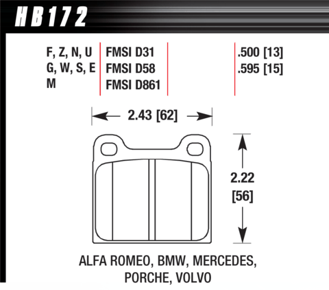Brake Pad - DTC-60 type (15 mm) - Front - Alfa Romeo – Audi – Opel – Porsche – Saab – Volkswagen – Lamborghini - Mercedes-Benz - Volvo