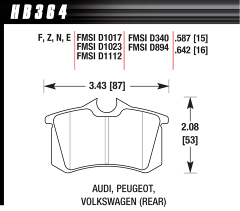 Brake Pad - Blue 9012 type (16 mm) - Rear - Audi - Peugeot - Volkswagen