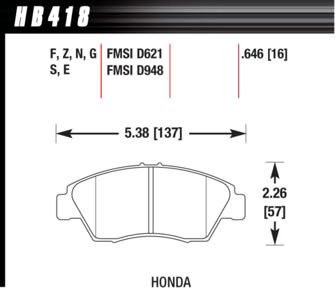 Brake Pad - HT-10 type (17 mm) - Front - Honda - Acura