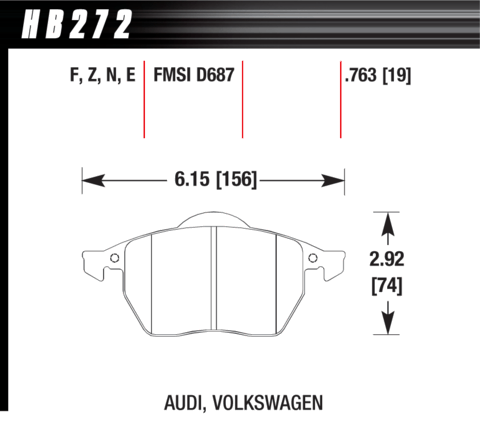 Brake Pad - Blue 9012 type (19 mm) - Front - Audi - Volkswagen
