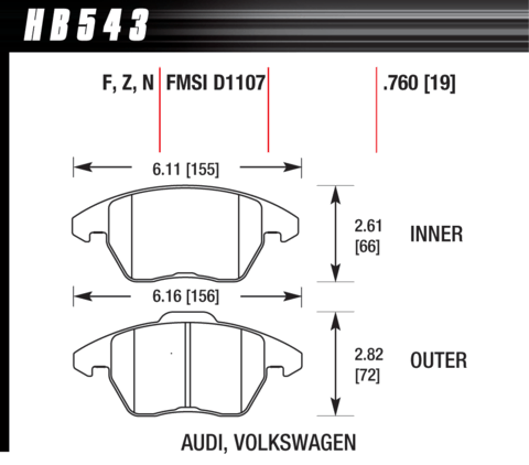 Brake Pad - DTC-60 type (19 mm) - Front - Audi - Peugeot - Volkswagen