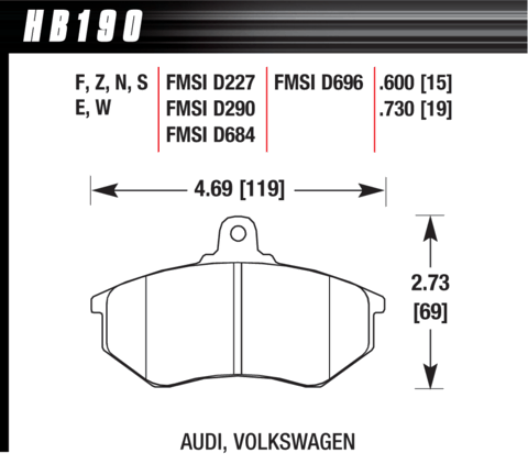 Brake Pad - DTC-30 type (15 mm) - Front - Audi - Volkswagen
