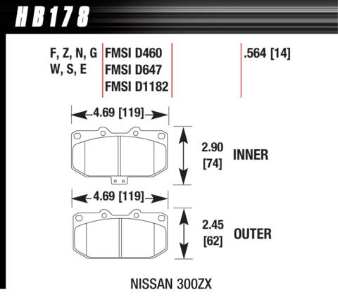 Brake Pad - DTC-60 type (14 mm) - Front - Nissan