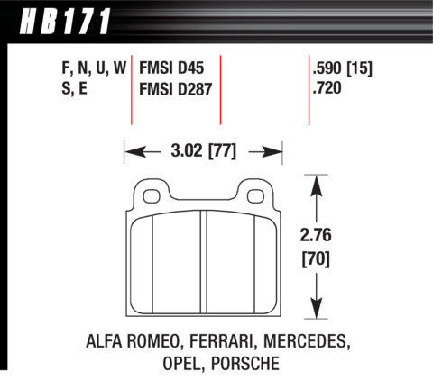 Brake Pad - DTC-70 type (15 mm) - Front - Alfa Romeo - Mercedes-Benz - Porsche - Volkswagen
