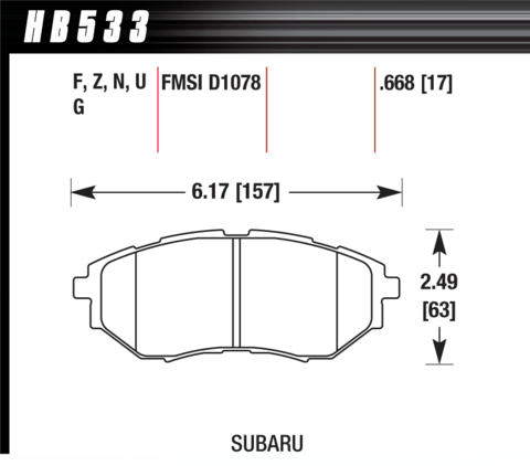 Brake Pad - DTC-70 type (17 mm) - Front - Subaru