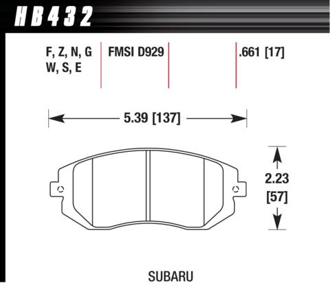Brake Pad - HT-10 type (17 mm) - Front - Saab - Subaru