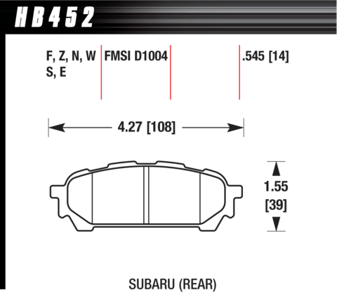 Brake Pad - DTC-30 type (14 mm) - Rear - Saab - Subaru