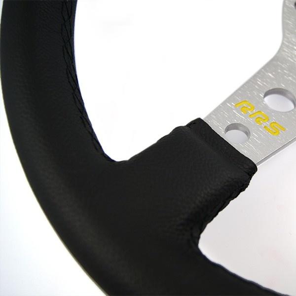 RRS Artificial Leather 350mm 65 3 Aluminium/Silver Dished Spokes Steering Wheel