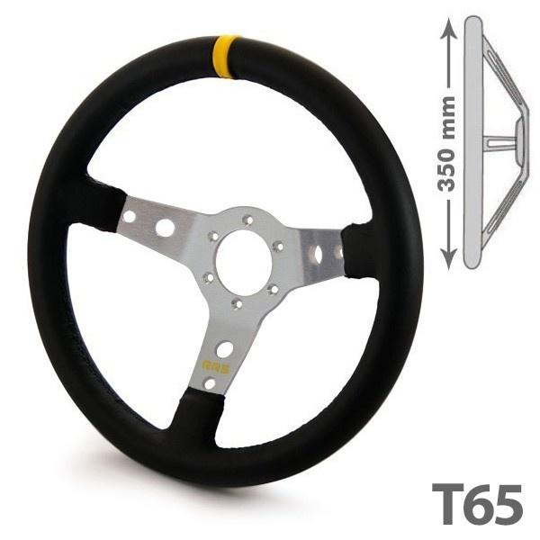 RRS Artificial Leather 350mm 65 3 Aluminium/Silver Dished Spokes Steering Wheel