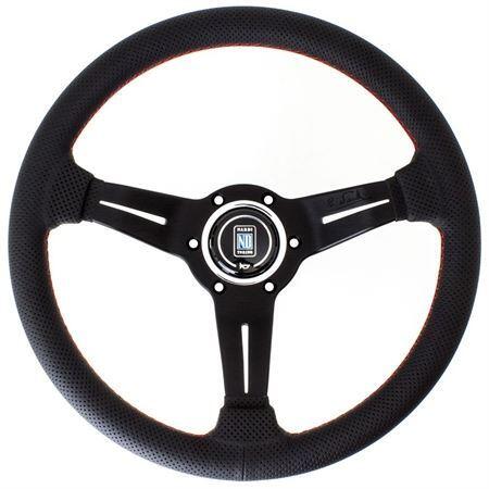Nardi Deep Corn Steering Wheel - Perforated Leather with Black Spokes & Red Stitching - 330mm