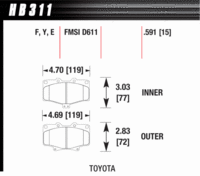 Brake Pad - Blue 9012 type (16 mm) - Front - Toyota